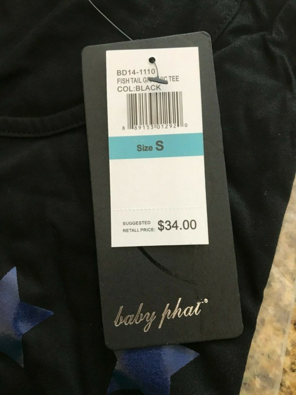 Baby Phat Phat Fish Tail ICON Graphic Tee Black Navy Long Sleeves NWT - Picture 2 of 2